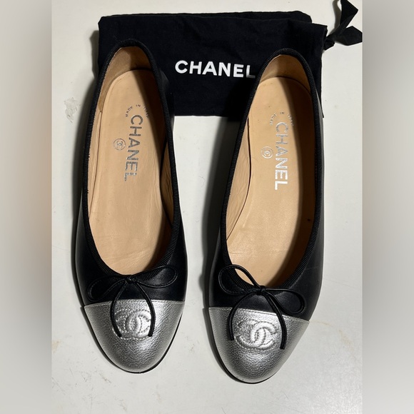 CHANEL Shoes - CHANEL Women's Black and Silver Flats